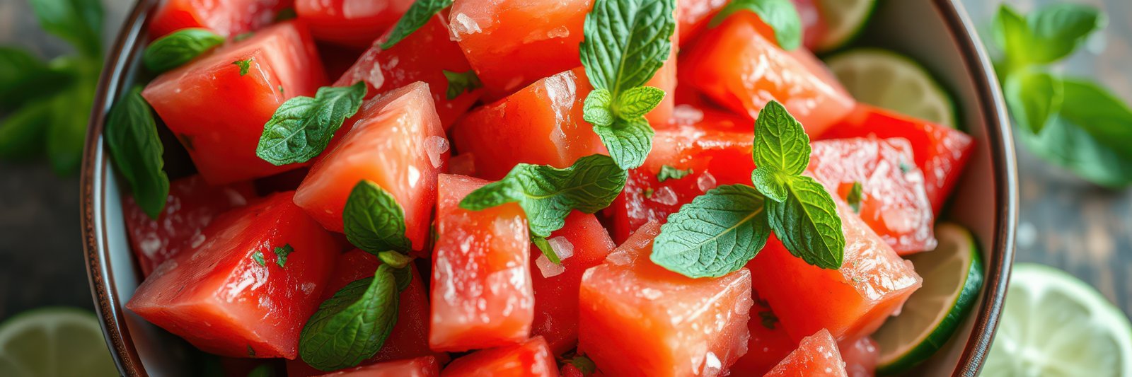 Fresh watermelon salad with mint and lime served in a bowl, perfect for summer gatherings